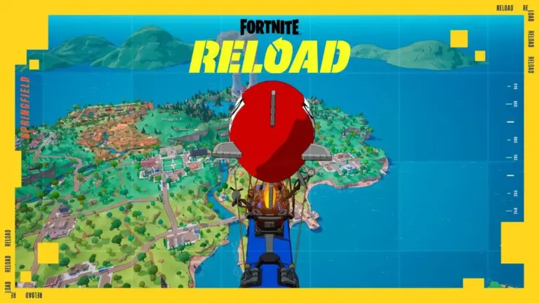 Fortnite Reload Simpsons map with the Battle Bus and Reload logo