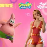 Fortnite Patrick Star Sidekick and Bikini Bottom Ice Spice skin with the Fortnite, SpongeBob, and Ice Spice logos