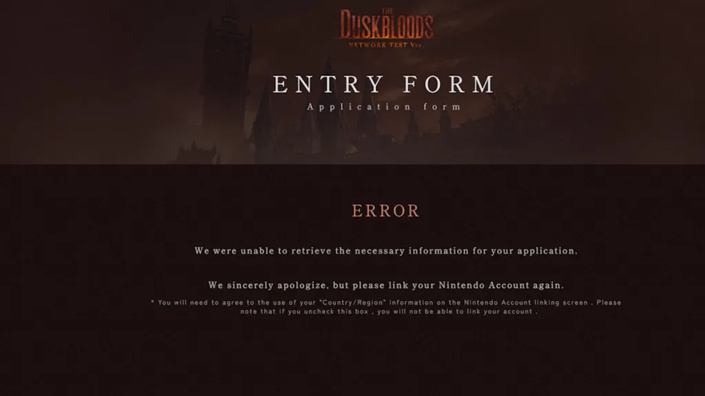 Errore di registrazione al test chiuso di The Duskbloods