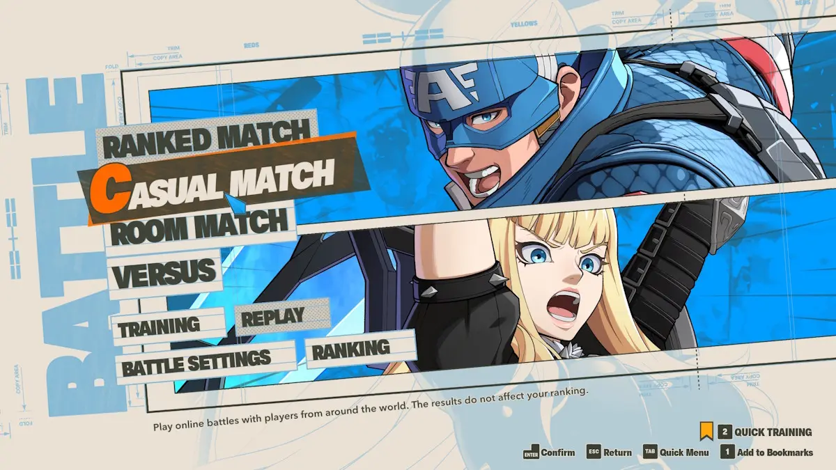 Selezione della partita Casual in Marvel Tokon