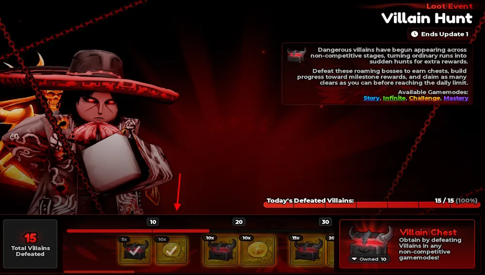 Progressione dei Villain Chest durante l'evento