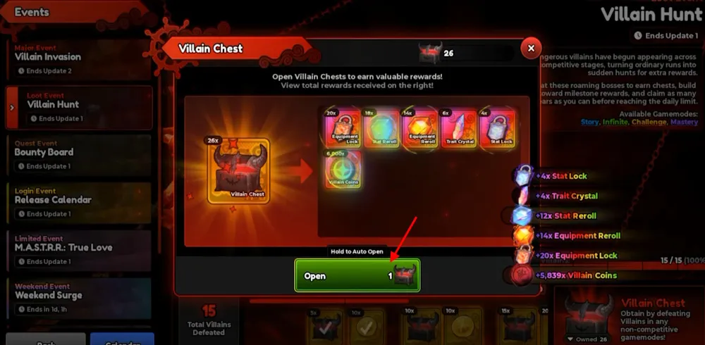 Apertura di un Villain Chest