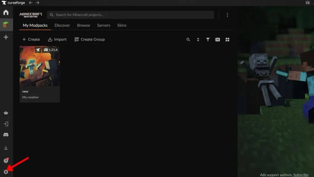 Impostazioni di CurseForge per modificare la memoria RAM