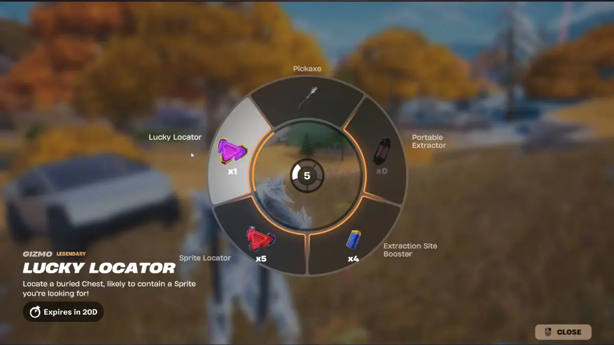 Selezione del Lucky Locator nella Gizmo Wheel
