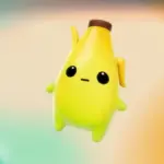 Peely Sprite In Fortnite On a Colorful Background With Logo