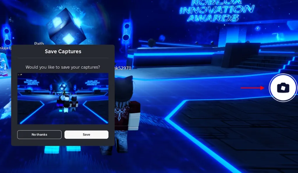 Pulsante screenshot nel hub del Roblox Innovation Awards 2026