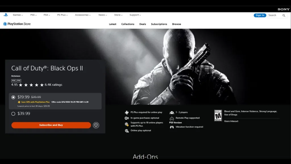Schermata del livello Call of Duty Black Ops 2 su PlayStation 5