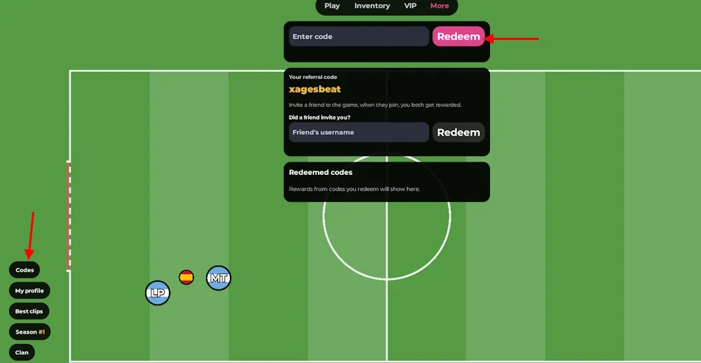Schermata di riscossione dei codici in Beatball su Roblox