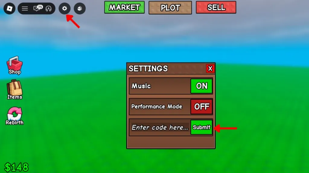 Schermata di riscatto dei codici Greedy Growers su Roblox