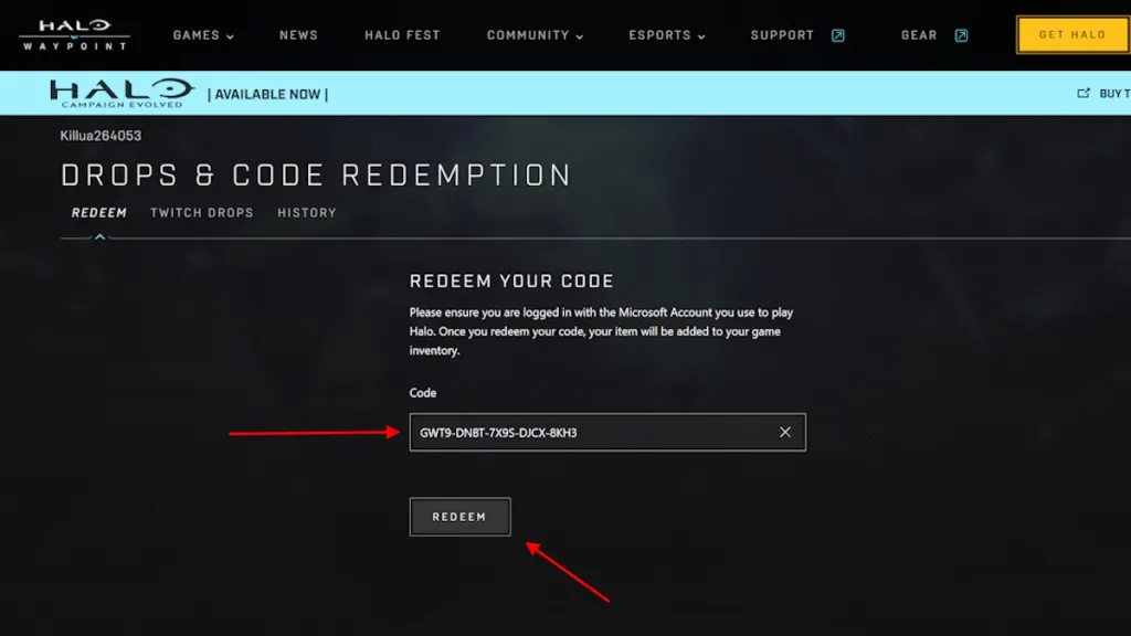 Piattaforma di riscattare codici e drops di Halo Campaign Evolved