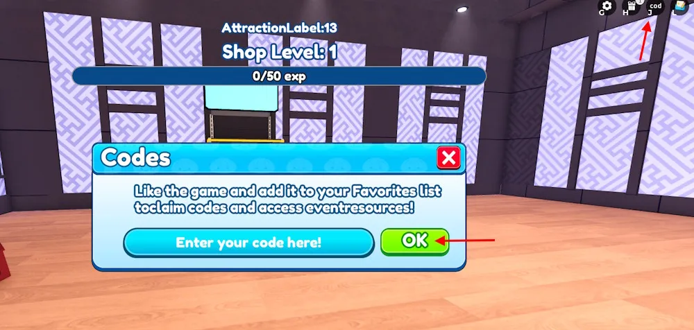 Schermata di riscatto dei codici per My Squishy Box Store