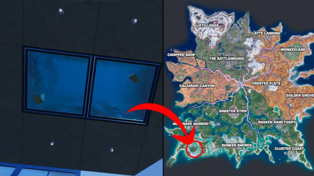 Posizione del Vault dell'Acquario a Fortnite Capitolo 7 Stagione 3