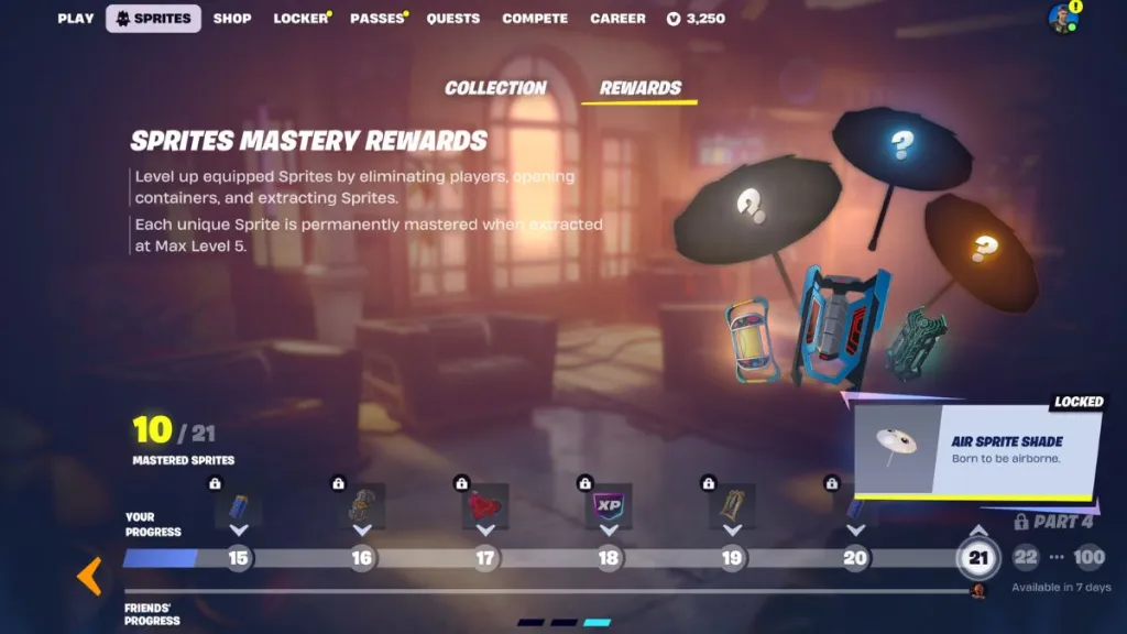 Tracciamento Mastery Sprite di Fortnite con l'Ombrello Air Sprite Shade