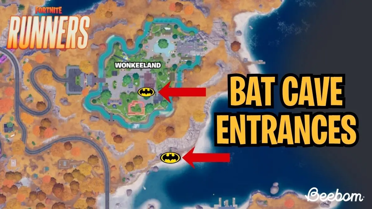 Mappa con indicazione dell'entrata della Bat Cave sulla spiaggia di Fortnite