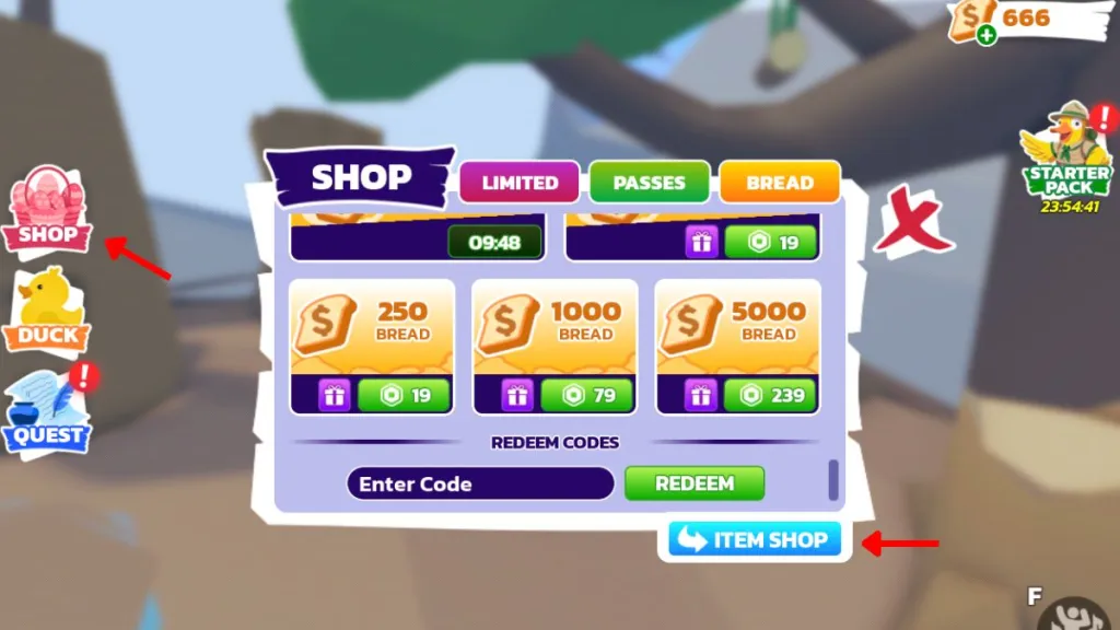 Schermata di riscossione dei codici Duck Duck su Roblox