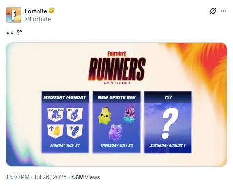 Tweet di Fortnite X che mostra i nuovi sprite e altri contenuti della patch 41.3