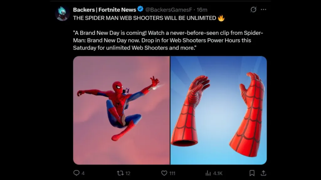 Web Shooters di Fortnite con tema Spider-Man Brand New Day