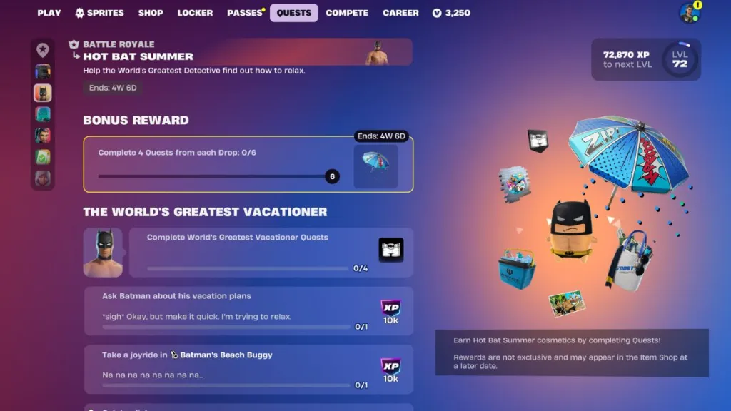 Panoramica delle missioni dell'evento Fortnite DC Hot Bat Summer