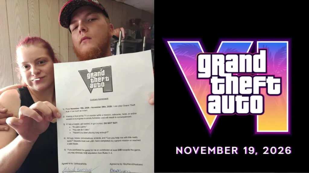 Coppia che mostra il contratto per GTA 6