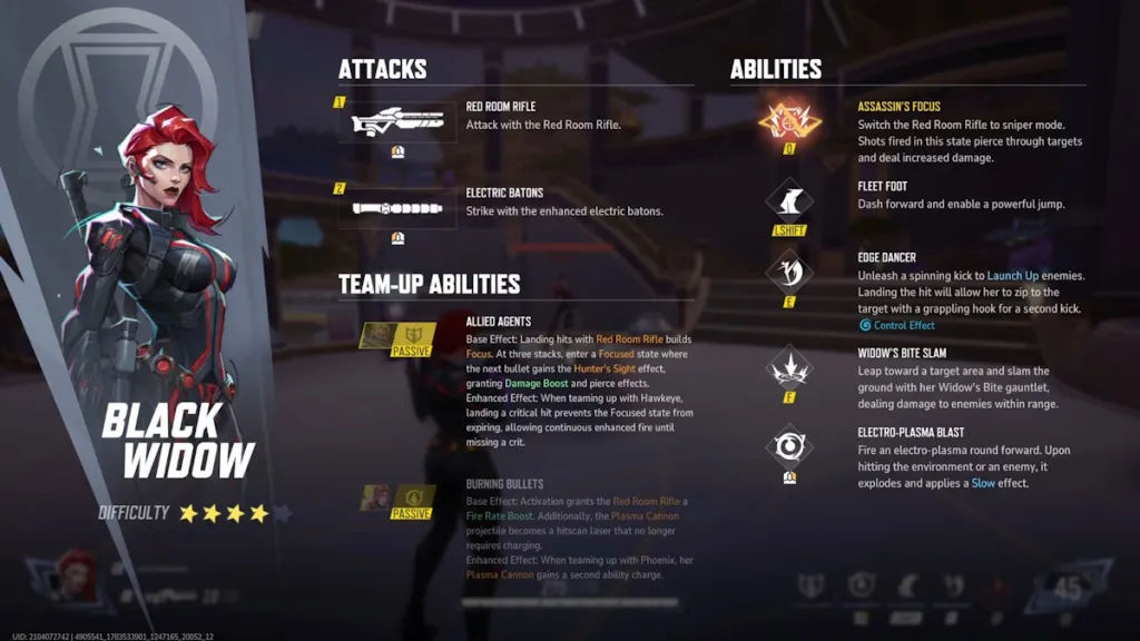 Equipaggiamento di Black Widow in Marvel Rivals