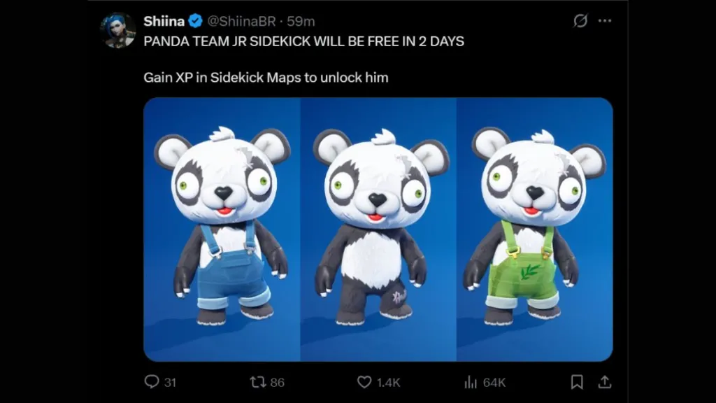 Panda Team Jr Sidekick di Fortnite, ricompensa gratuita