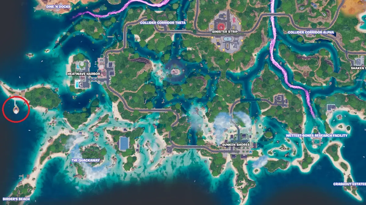 Posizione della pista da ballo del Duck Yacht in Fortnite