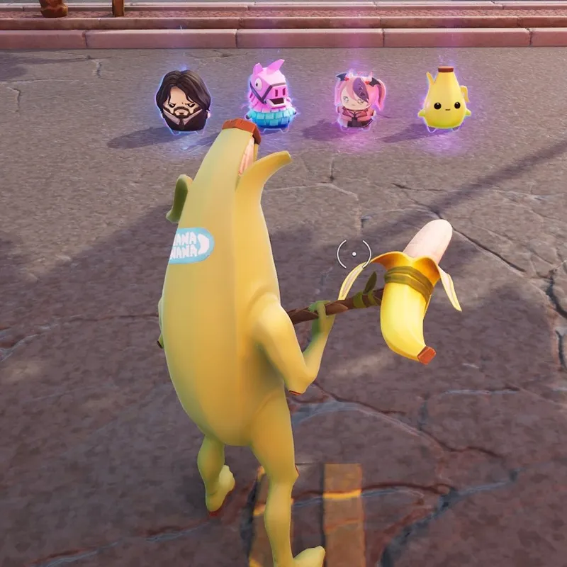 Sprite di Llama, Peely, Ironmouse e John Wick in Fortnite