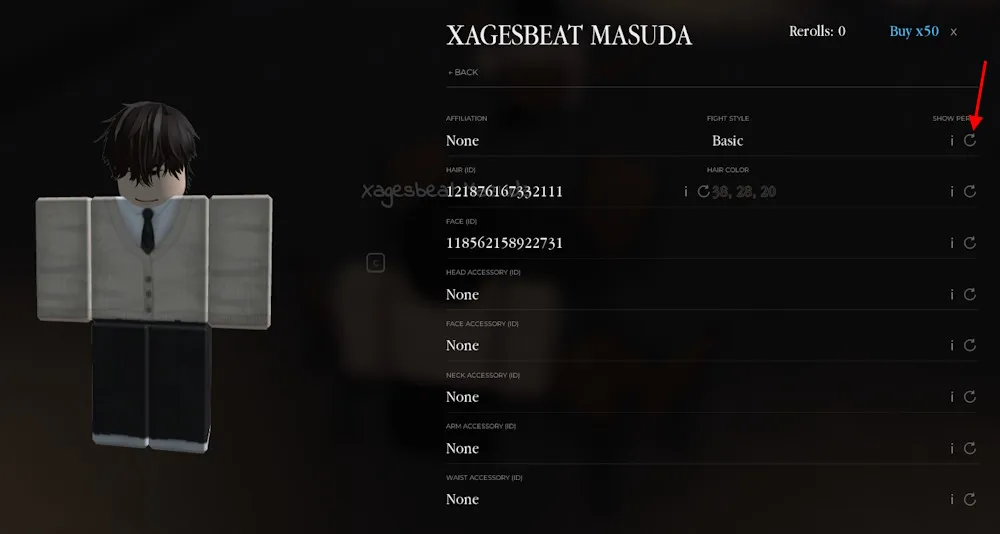 Schermata di reroll dello stile di combattimento in Gakuran