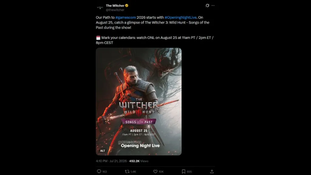 Anteprima di The Witcher 3: Songs of the Past presentata a Gamescom 2026