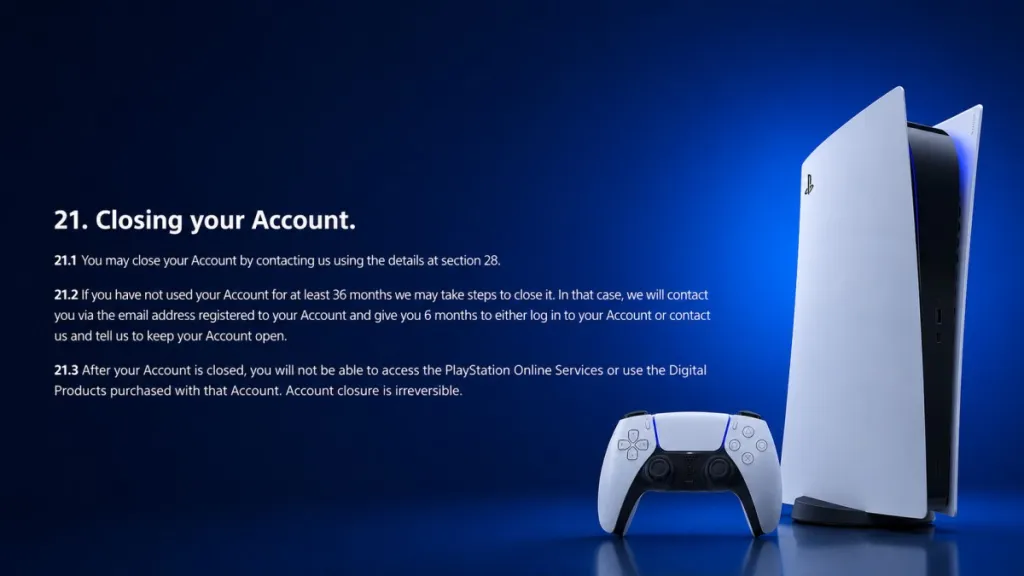 Immagine della clausola Sony ToS che avverte della chiusura dell'account PSN dopo 36 mesi di inattività