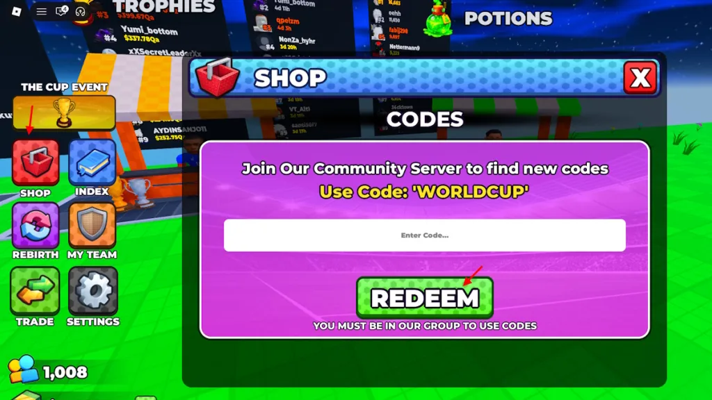 Procedura di riscatto dei codici in Make a Soccer Empire