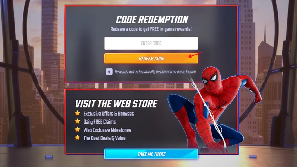 Schermata di riscossione dei codici in Marvel Strike Force