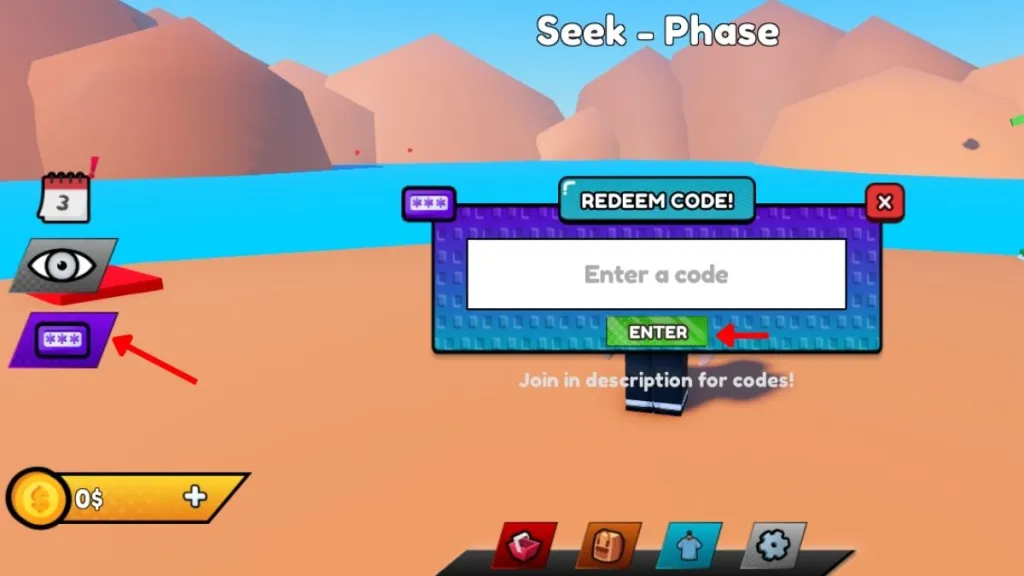 Schermata di inserimento dei codici in Paint and Hide su Roblox
