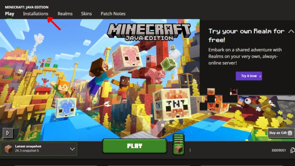 Scheda Installazioni nel launcher di Minecraft