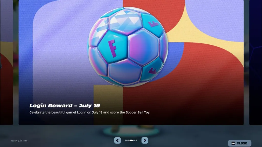 Giocattolo palla da calcio Fortnite nella schermata delle notizie in-game