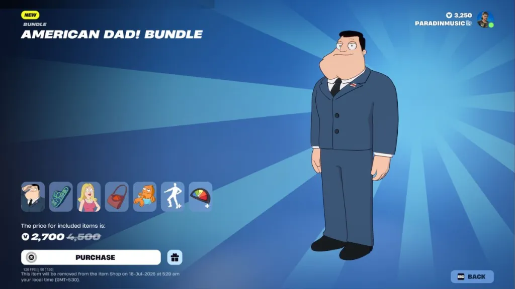 Bundle American Dad visibile nell'Item Shop di Fortnite