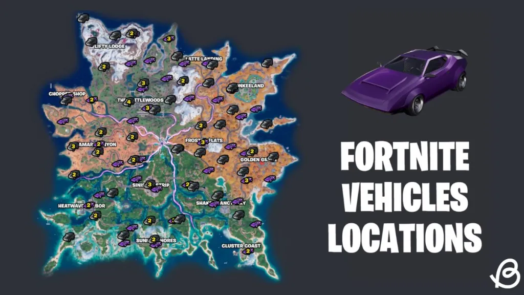 Mappa di Fortnite Capitolo 7 Stagione 3 con le posizioni dei veicoli
