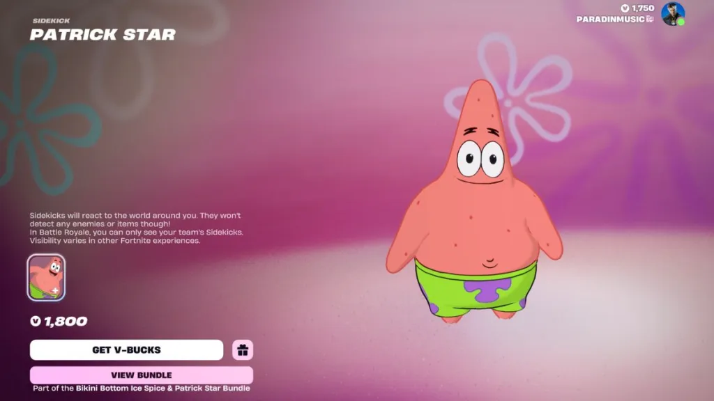 Sidekick Patrick Star disponibile nell'Item Shop di Fortnite
