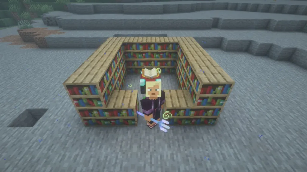 Tridente con incantesimo Channeling che lancia un fulmine in Minecraft