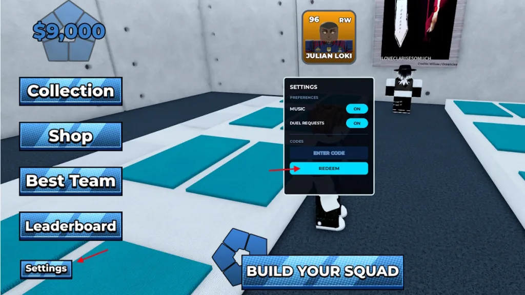 Schermata di inserimento dei codici in Build a Blue Lock Squad