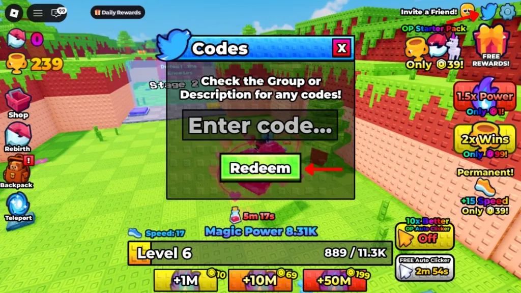 Schermata di riscossione dei codici per +1 Magic Evolution