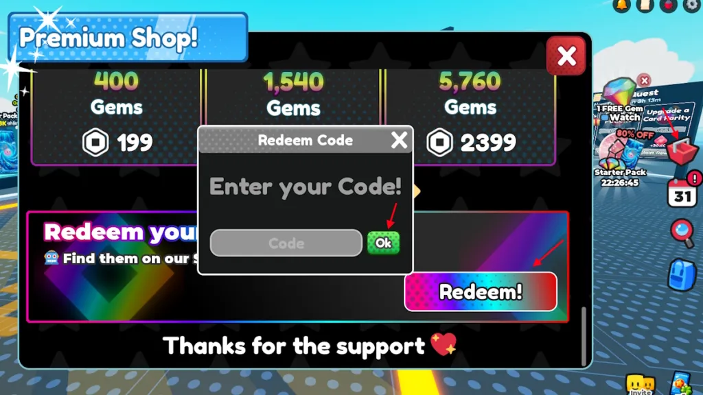 Procedura di riscatto dei codici Slime Card Collection su Roblox