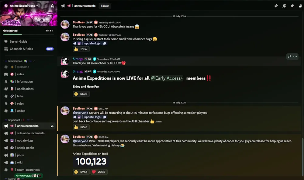 Schermata del server Discord di Anime Expeditions