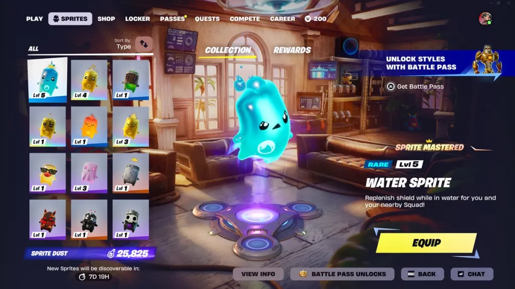 Sprite d'acqua nella schermata principale di Fortnite