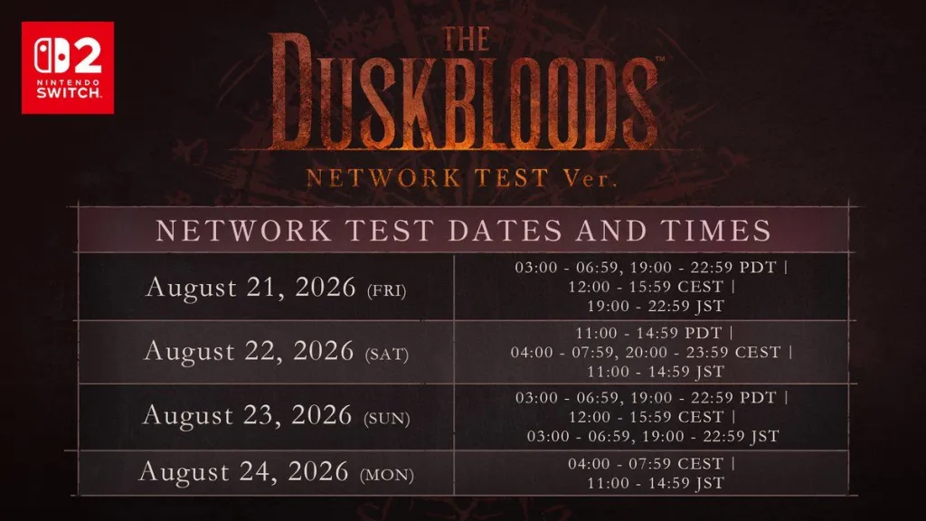 Orari del test di rete chiuso per The Duskbloods
