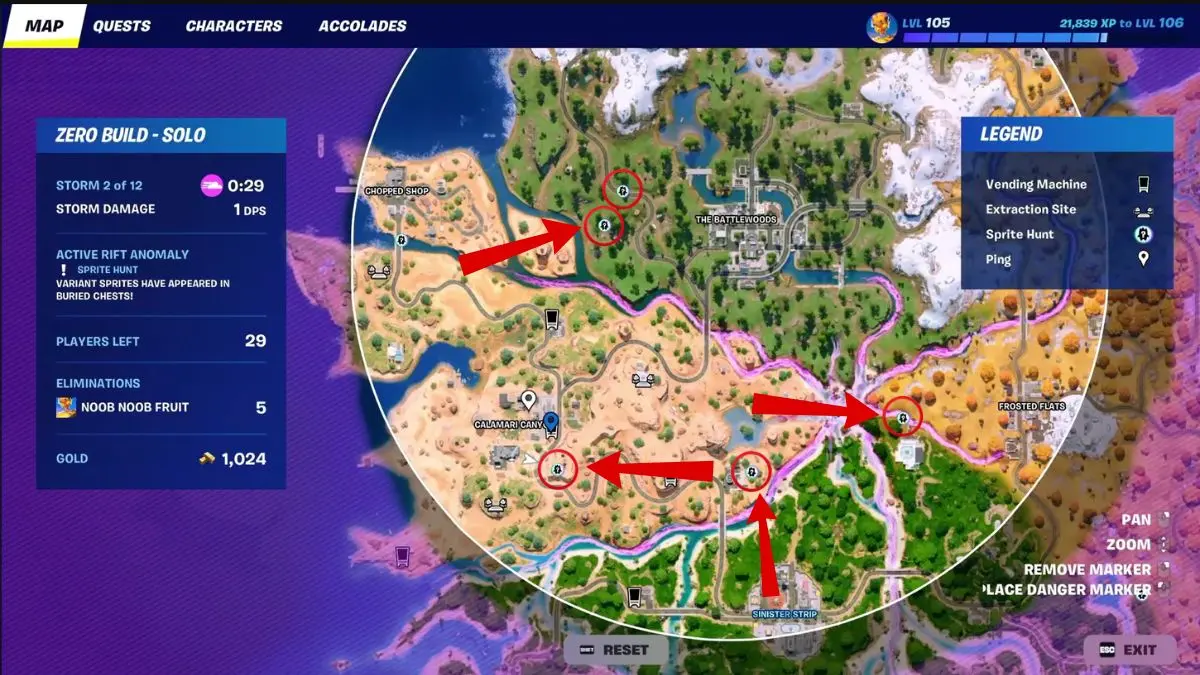 Mappa con le posizioni dei forzieri sepolti