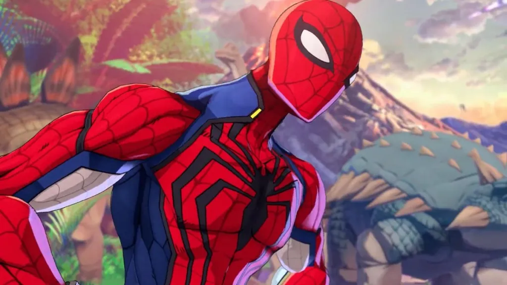 Spider-Man in posa vittoriosa in Marvel Tokon Fighting Souls
