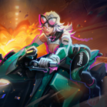 Felicia posing on a motorcycle during Black Cat
