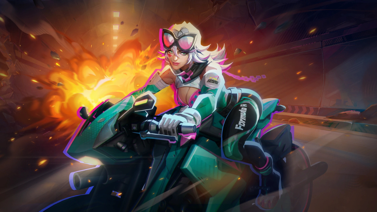 Felicia posing on a motorcycle during Black Cat