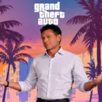 Take Two CEO with GTA 6 official key art in back